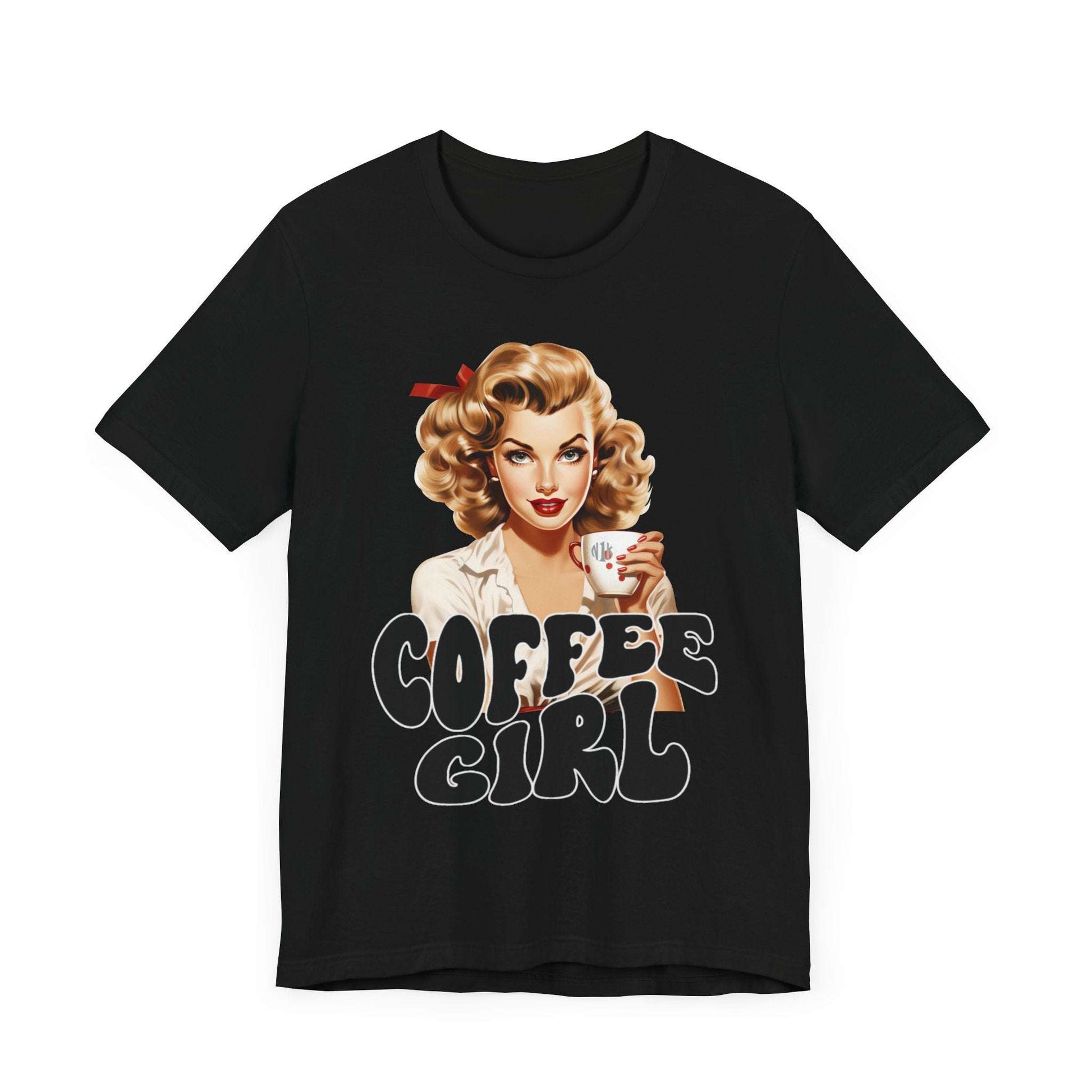 Retro Coffee drinking lady Unisex Jersey Short Sleeve Tee