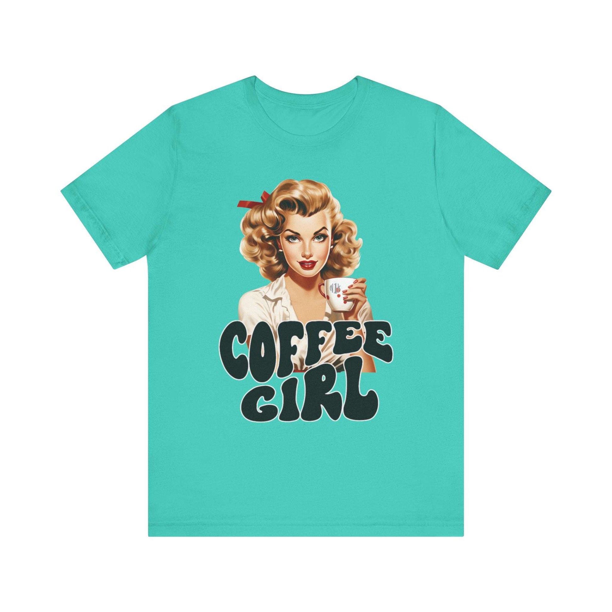 Retro Coffee drinking lady Unisex Jersey Short Sleeve Tee