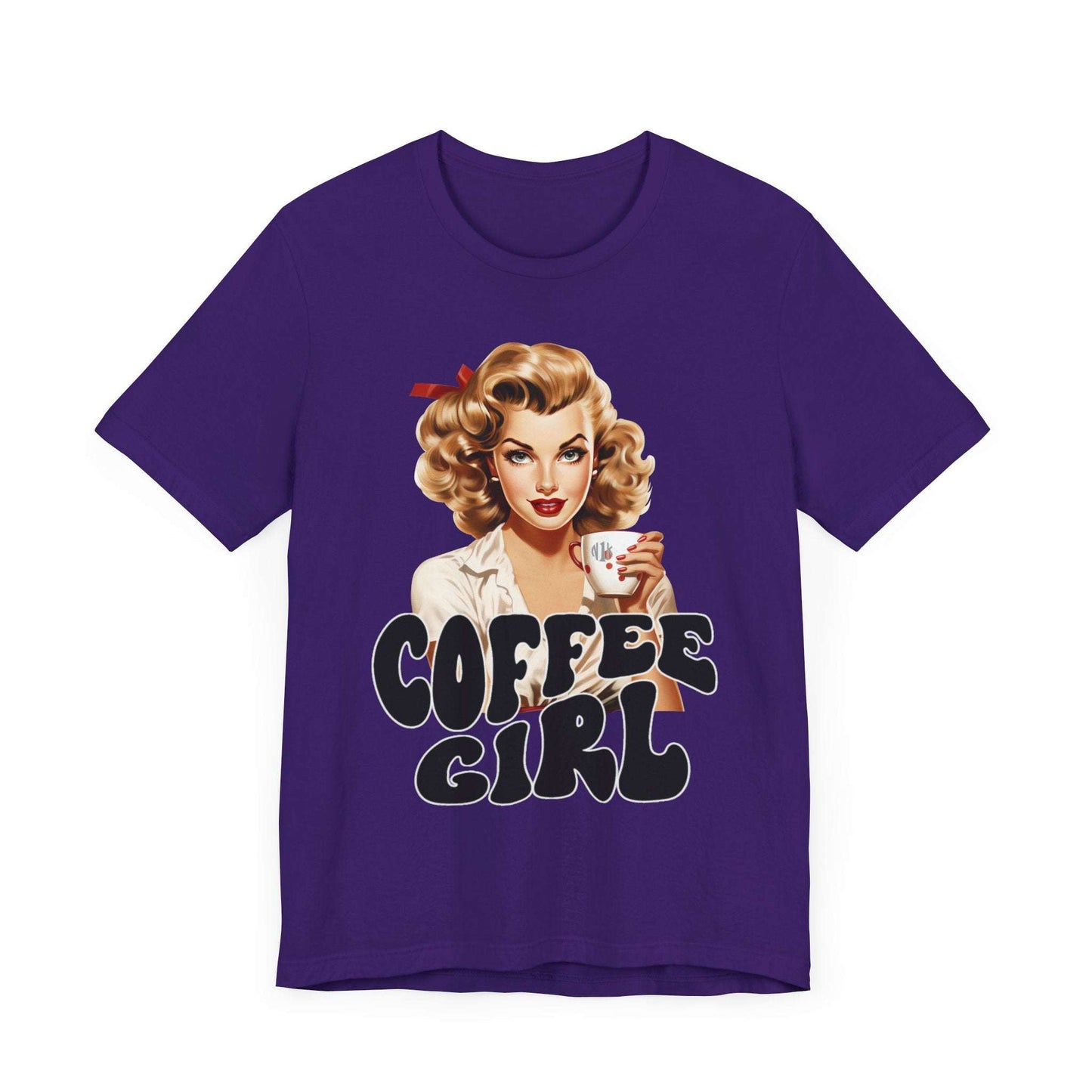 Retro Coffee drinking lady Unisex Jersey Short Sleeve Tee