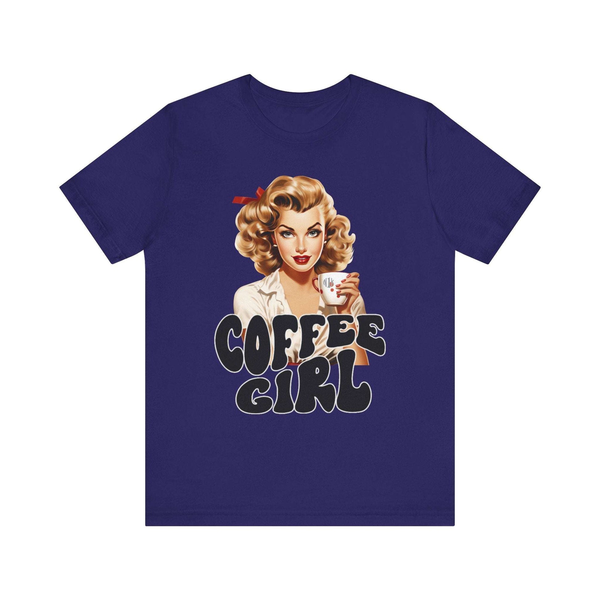 Retro Coffee drinking lady Unisex Jersey Short Sleeve Tee