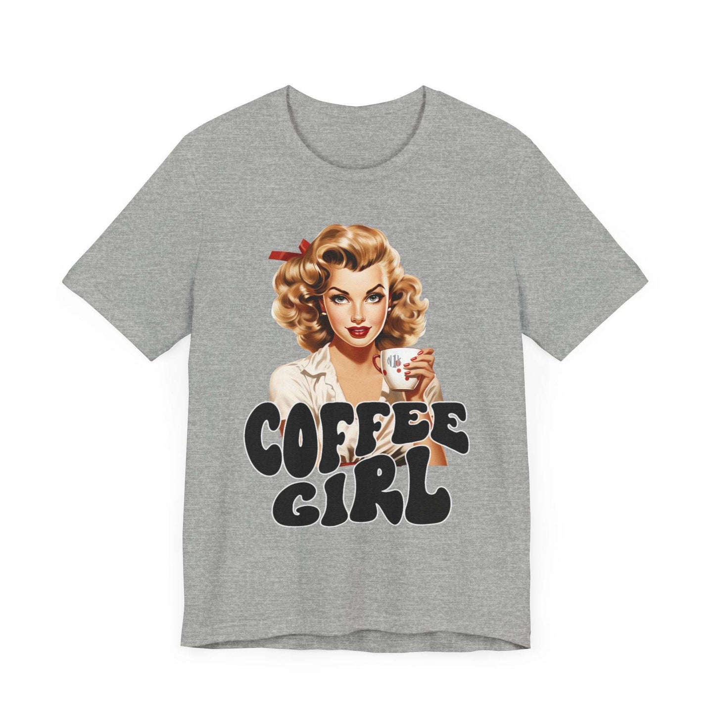 Retro Coffee drinking lady Unisex Jersey Short Sleeve Tee