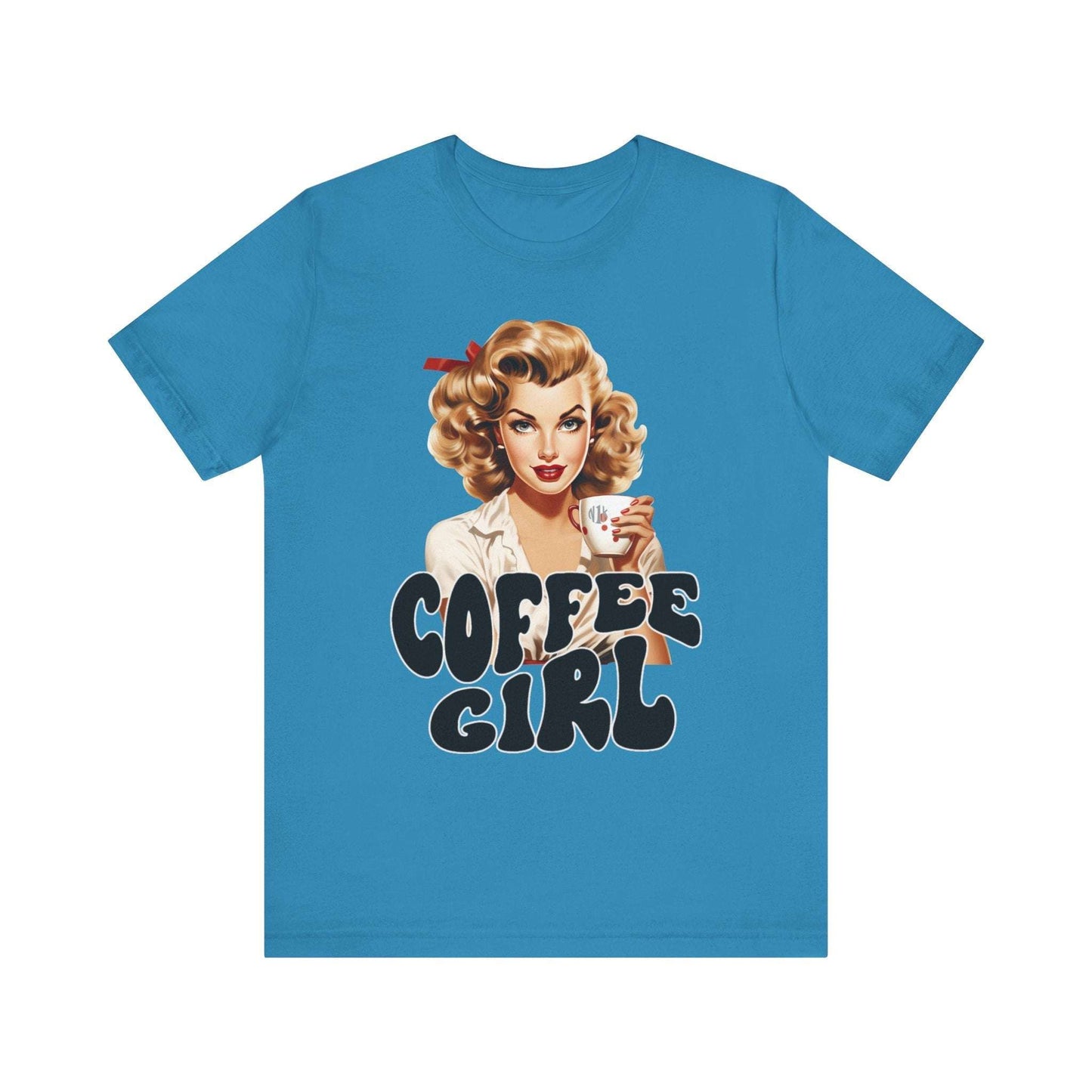 Retro Coffee drinking lady Unisex Jersey Short Sleeve Tee