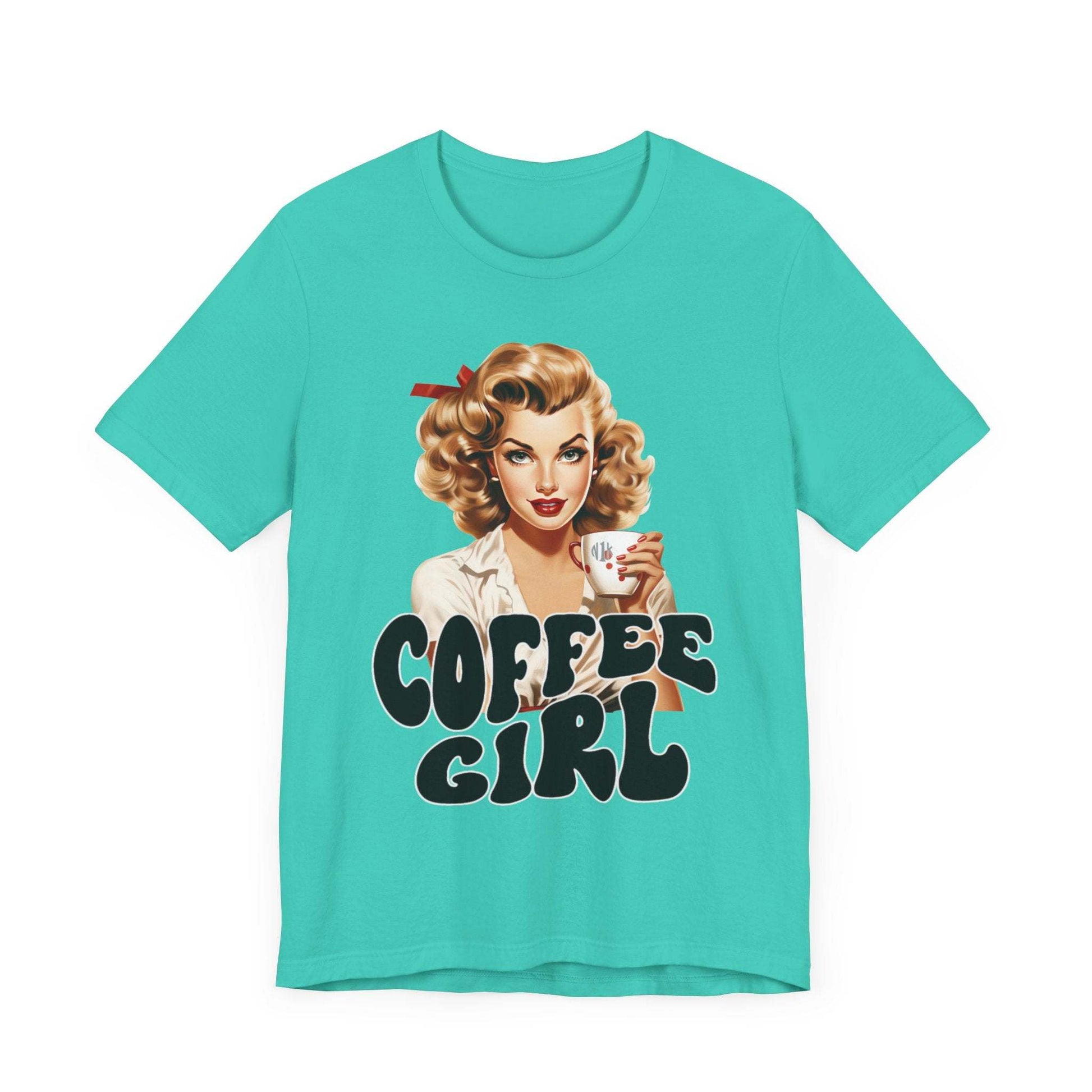 Retro Coffee drinking lady Unisex Jersey Short Sleeve Tee