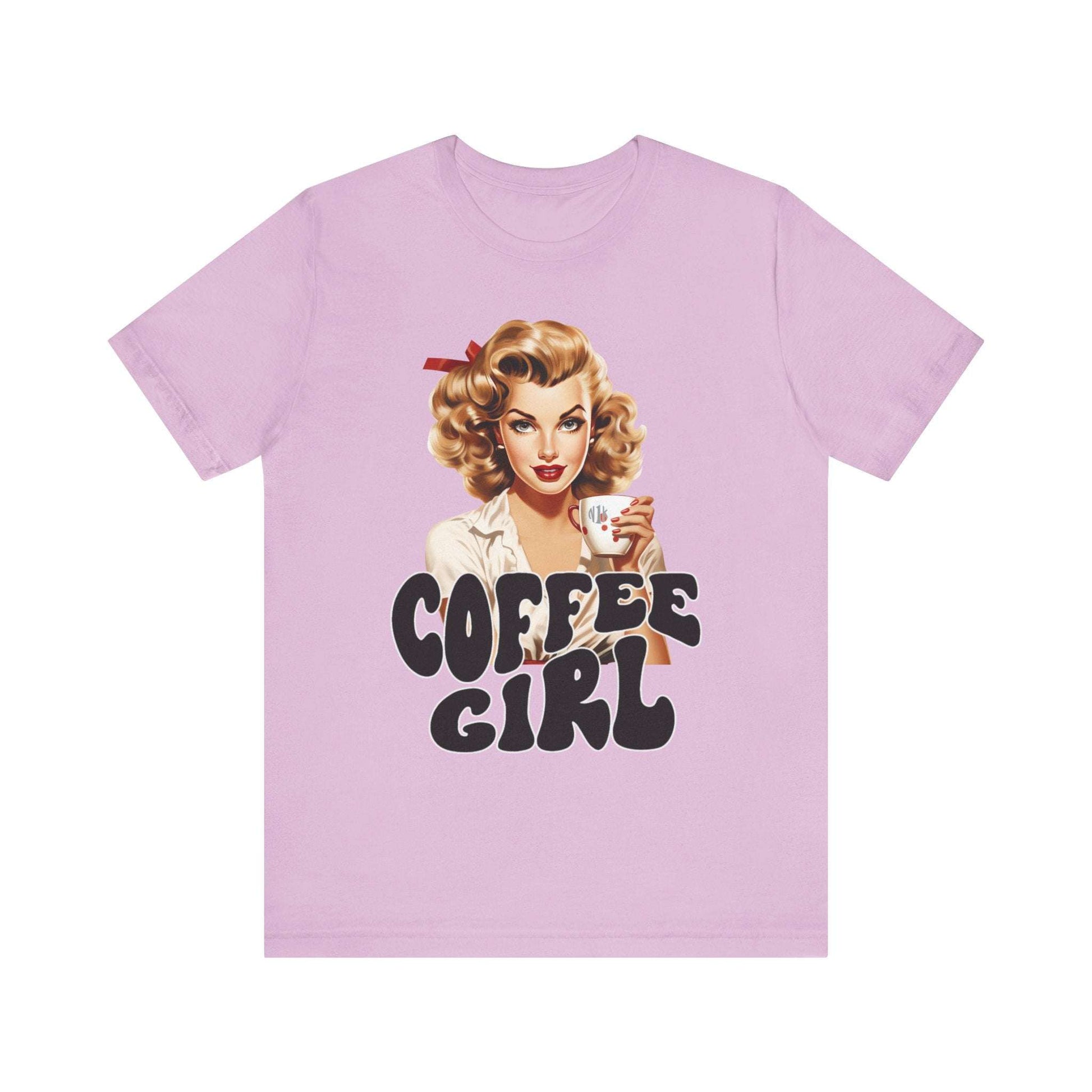 Retro Coffee drinking lady Unisex Jersey Short Sleeve Tee