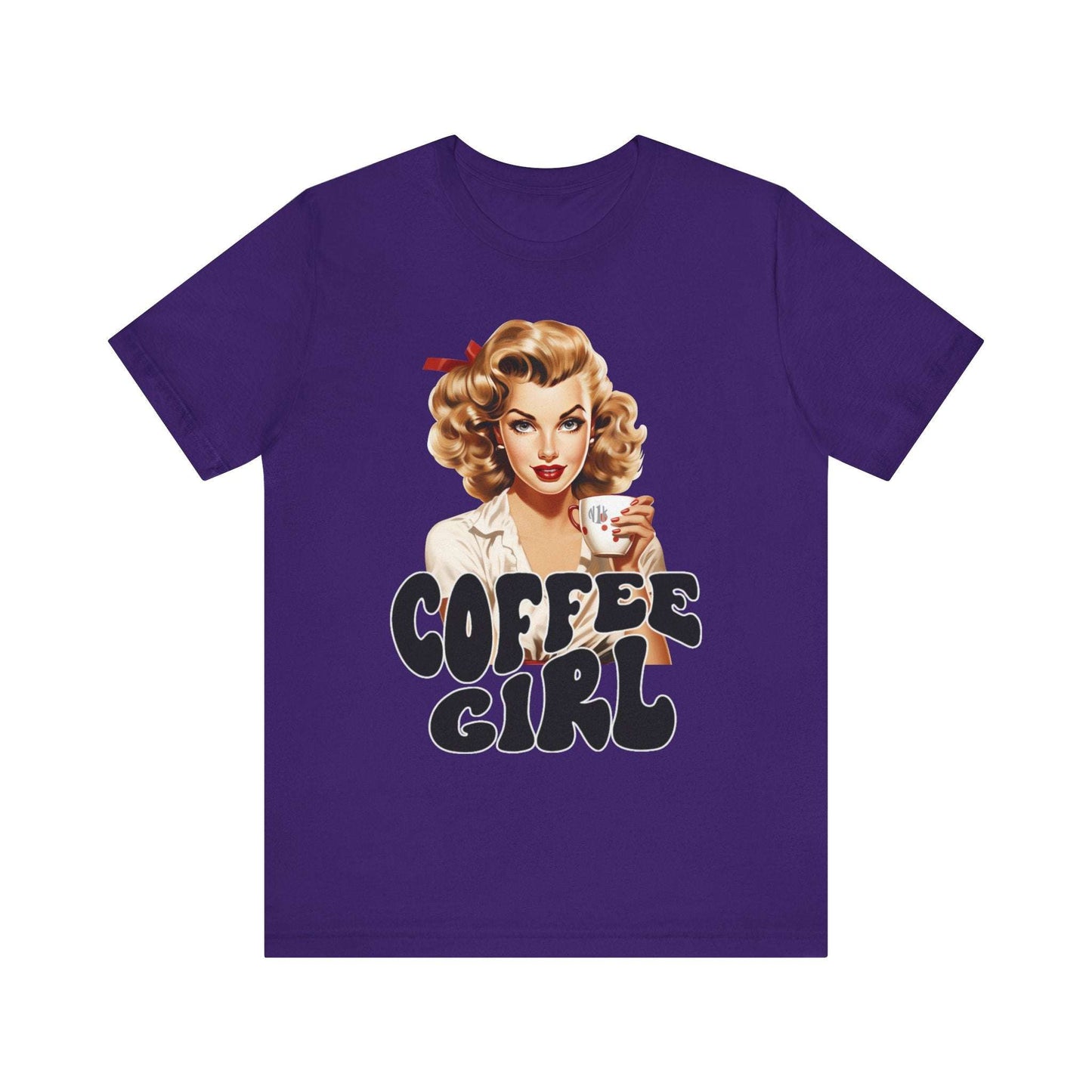 Retro Coffee drinking lady Unisex Jersey Short Sleeve Tee