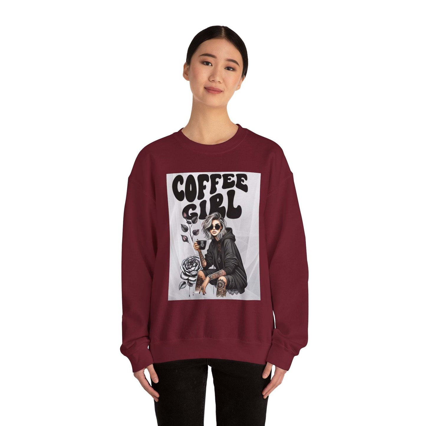 Tattoo Coffee Girl Unisex Heavy Blend™ Crewneck Sweatshirt