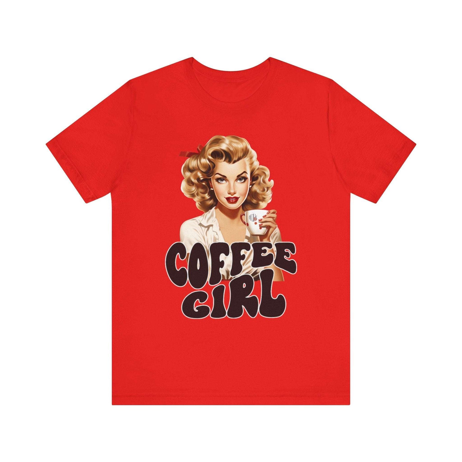 Retro Coffee drinking lady Unisex Jersey Short Sleeve Tee