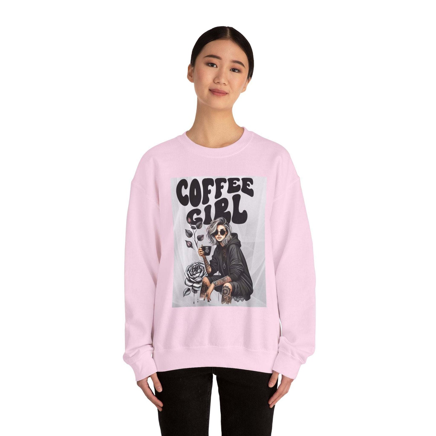 Tattoo Coffee Girl Unisex Heavy Blend™ Crewneck Sweatshirt