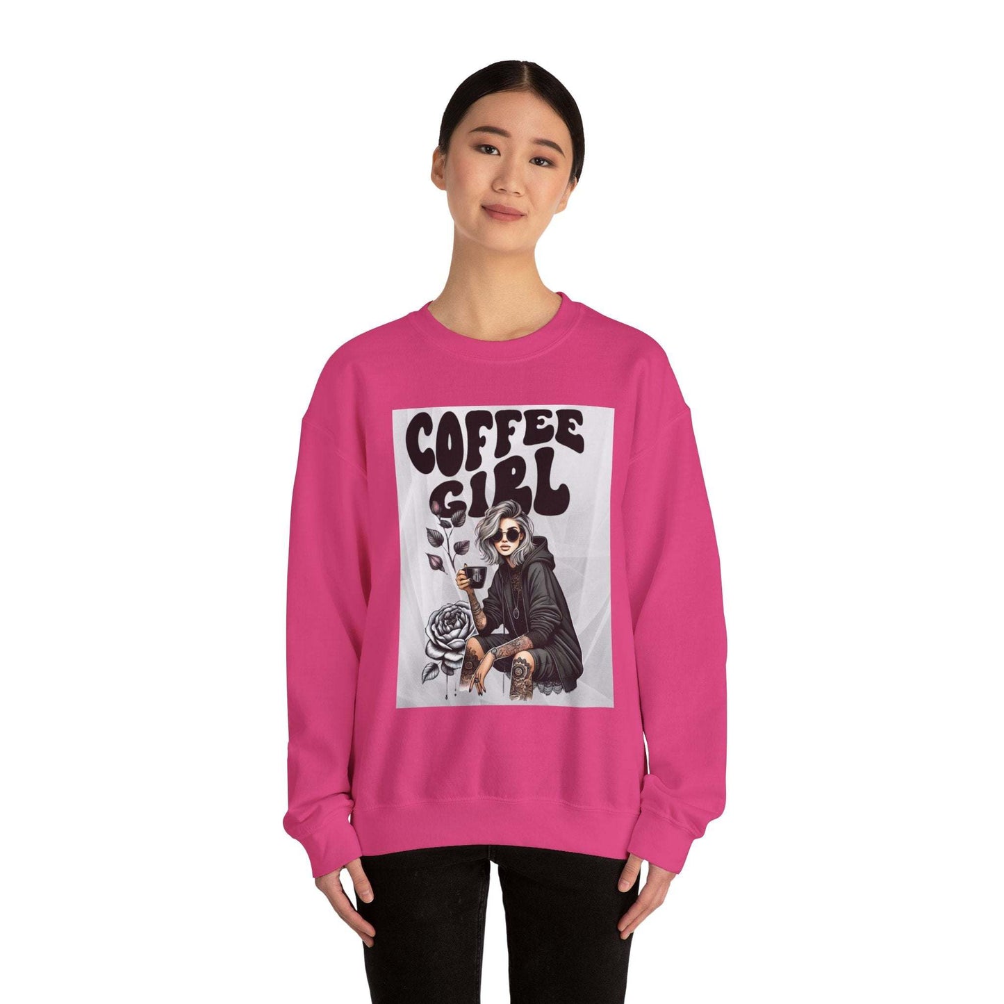 Tattoo Coffee Girl Unisex Heavy Blend™ Crewneck Sweatshirt