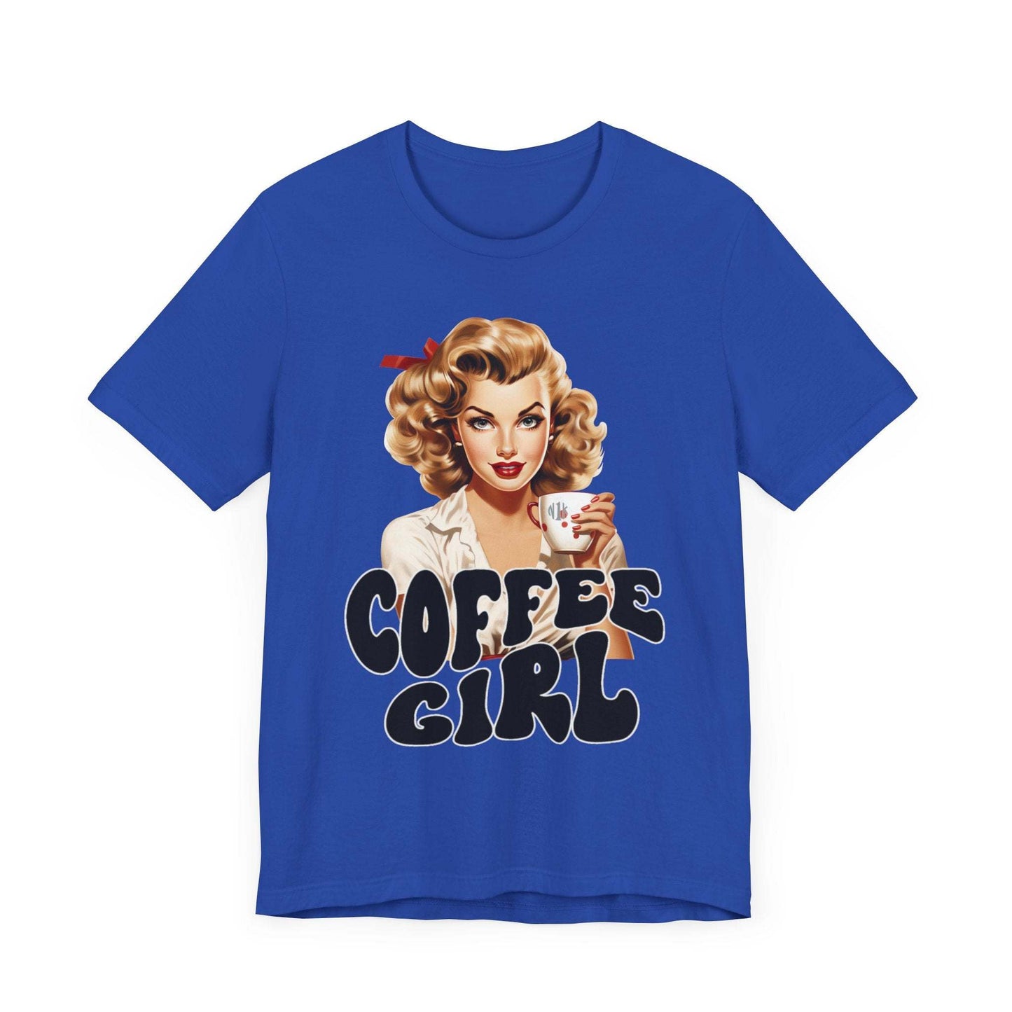 Retro Coffee drinking lady Unisex Jersey Short Sleeve Tee