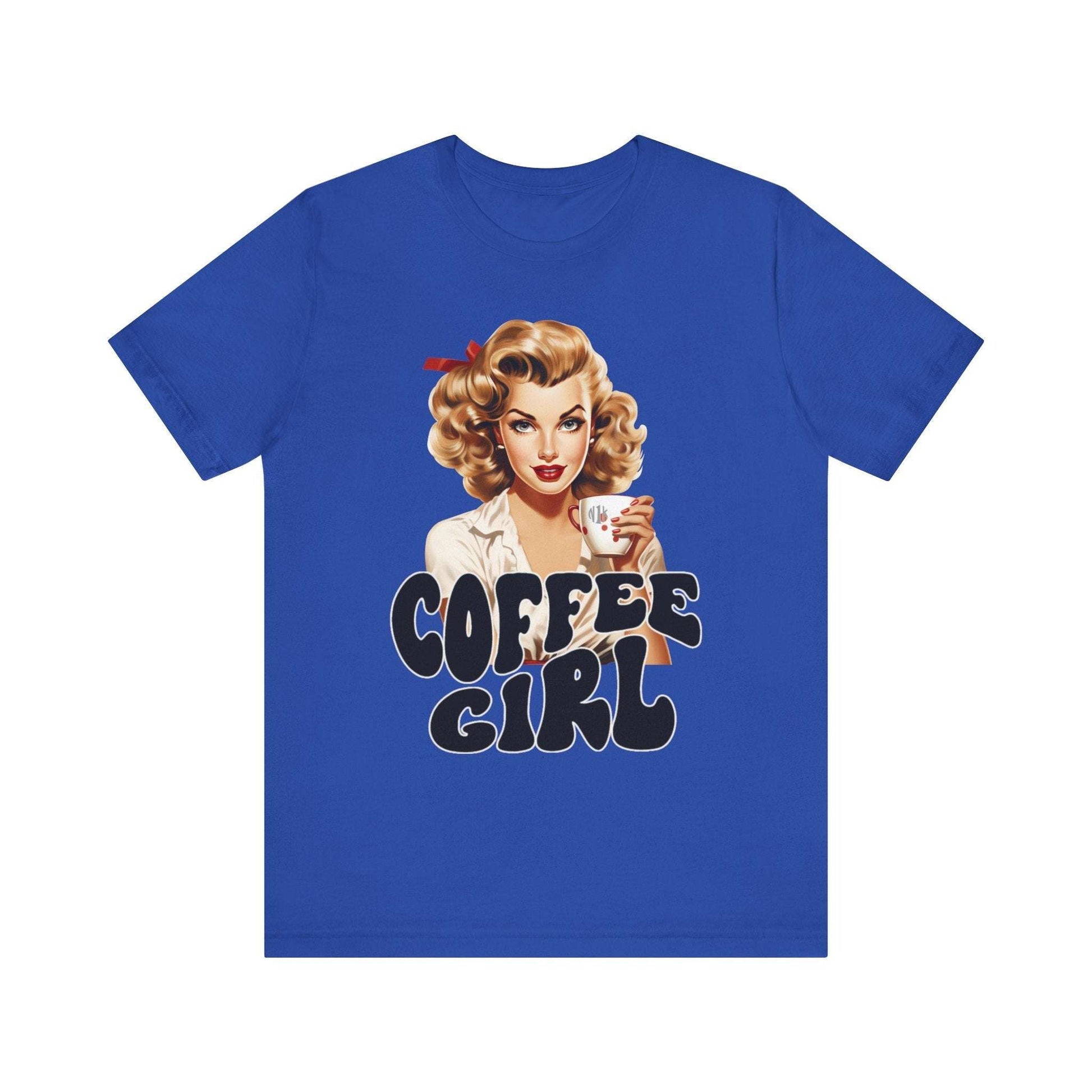 Retro Coffee drinking lady Unisex Jersey Short Sleeve Tee