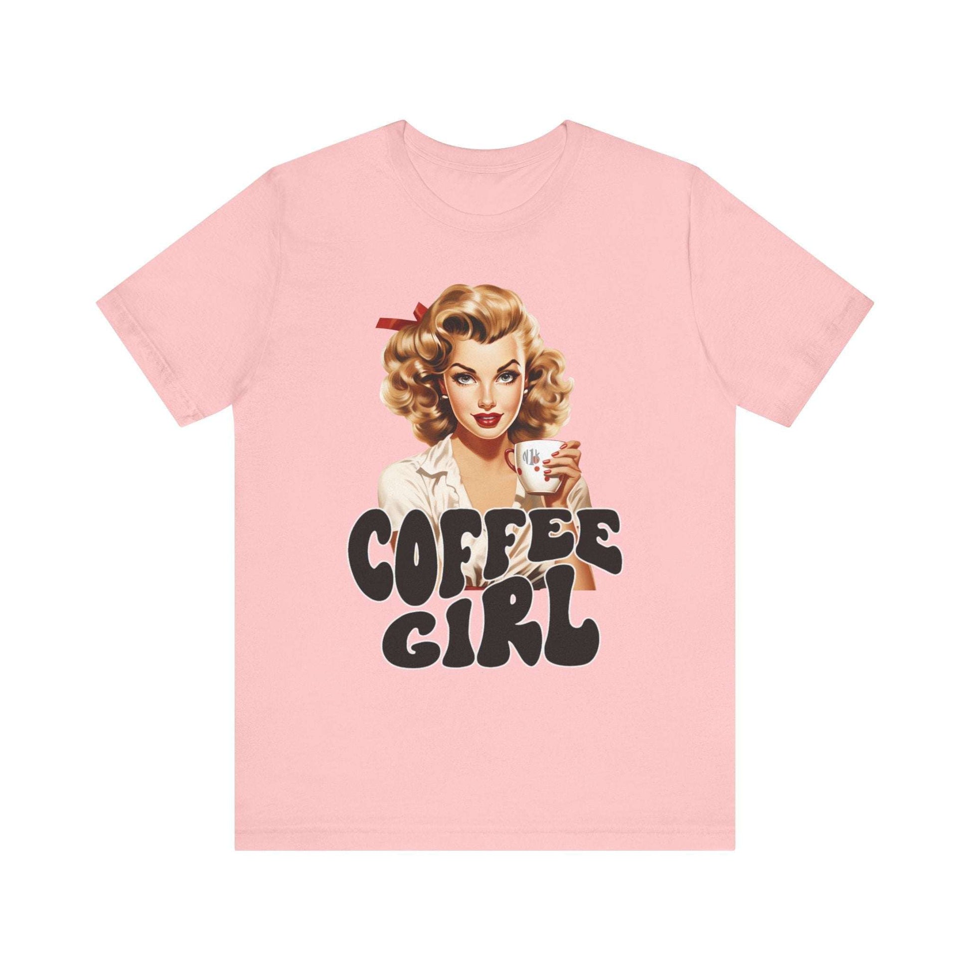 Retro Coffee drinking lady Unisex Jersey Short Sleeve Tee