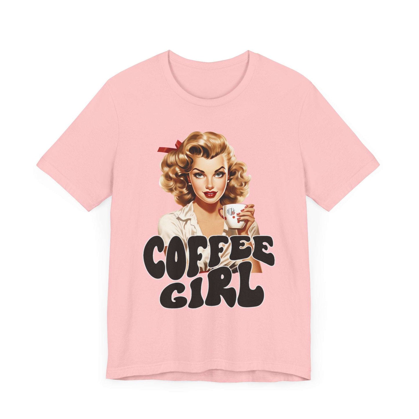 Retro Coffee drinking lady Unisex Jersey Short Sleeve Tee