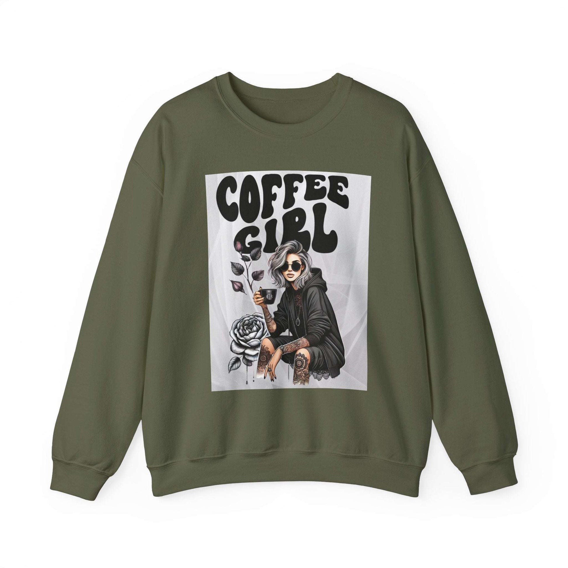 Tattoo Coffee Girl Unisex Heavy Blend™ Crewneck Sweatshirt