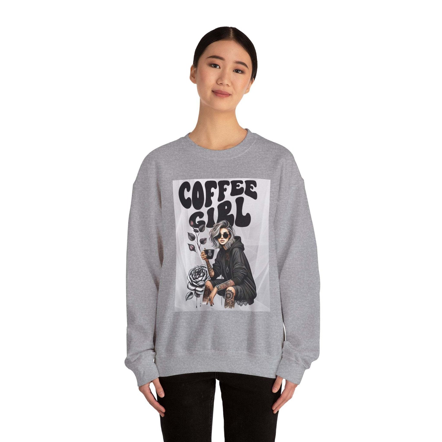 Tattoo Coffee Girl Unisex Heavy Blend™ Crewneck Sweatshirt