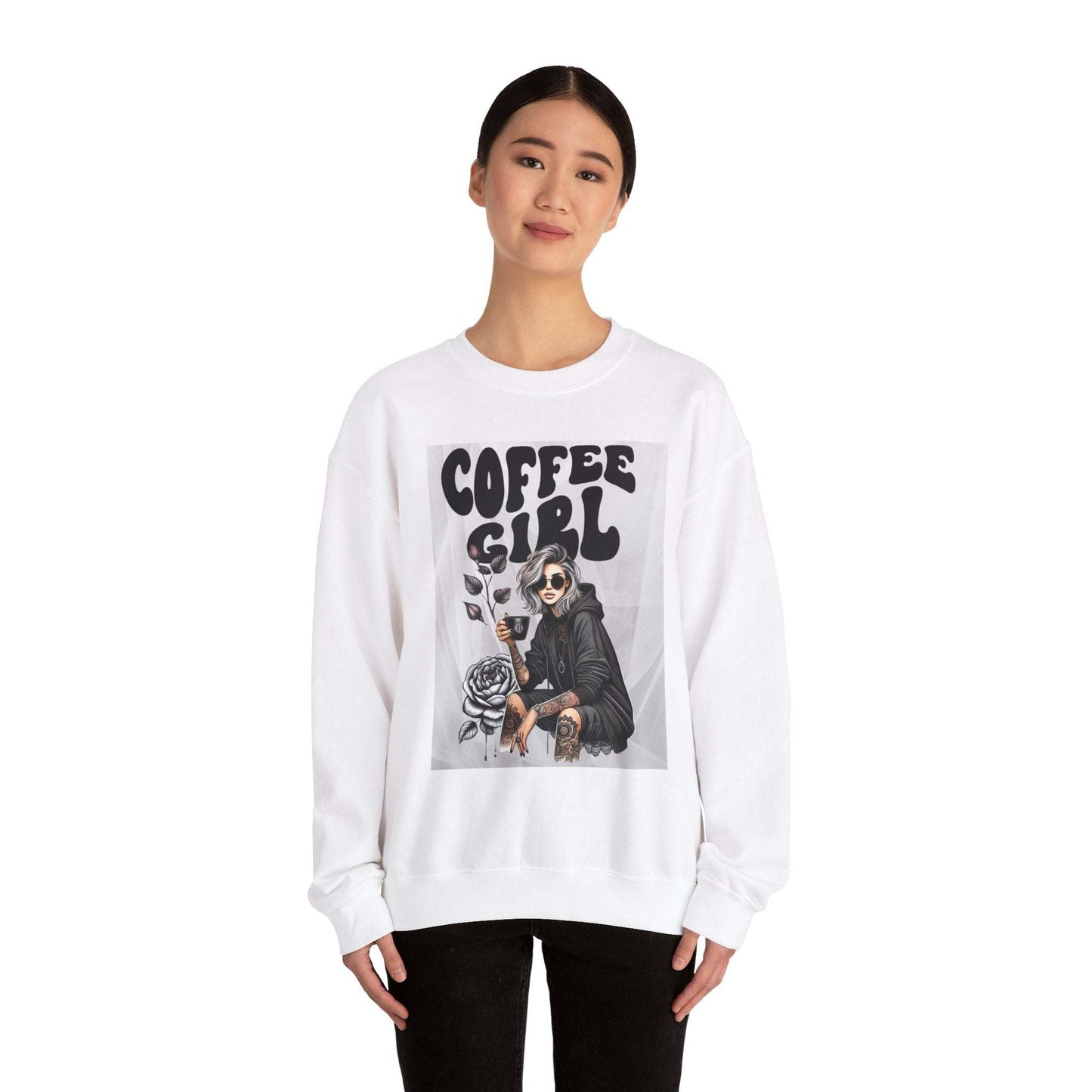 Tattoo Coffee Girl Unisex Heavy Blend™ Crewneck Sweatshirt